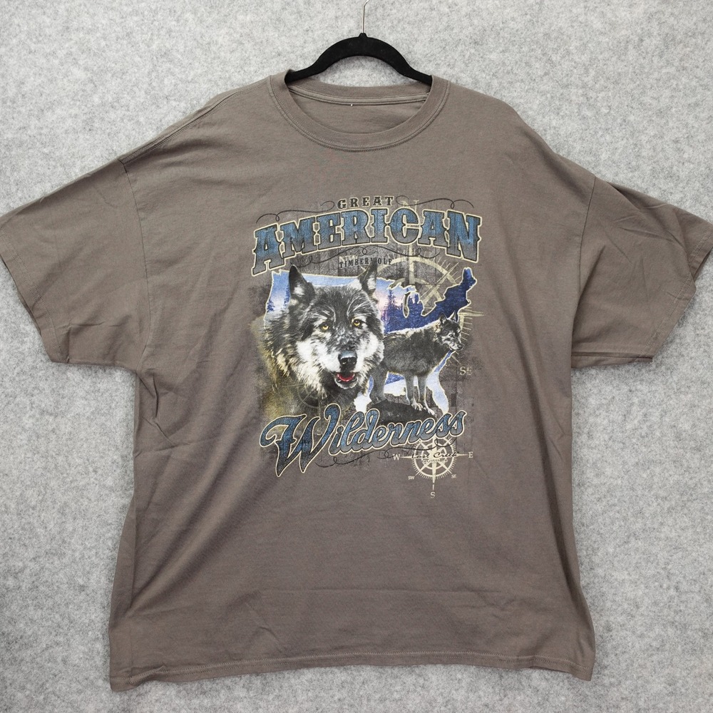 Wolf Great American Wilderness Timber T Shirt Mens XL Taupe Gray Graphic Tee Dad
